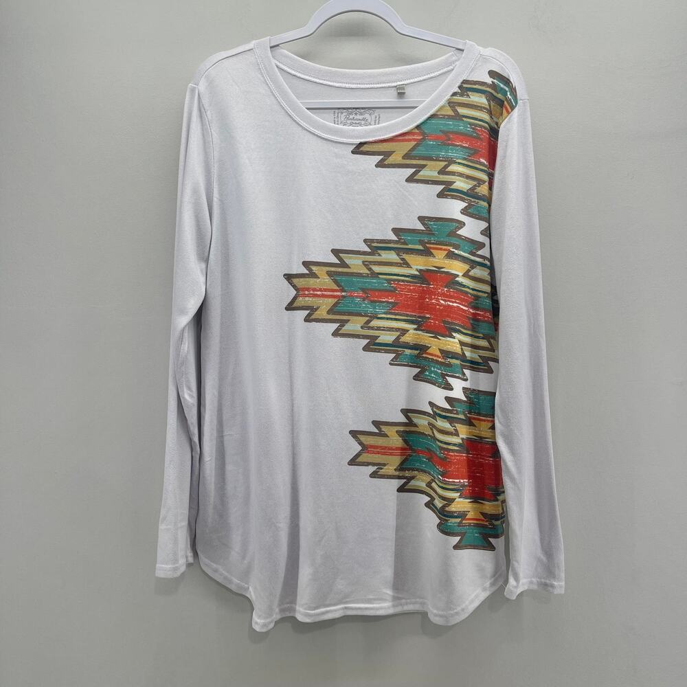 Panhandle White Label Shirt Womens XL White Western Print Swing Long‎ Sleeve
